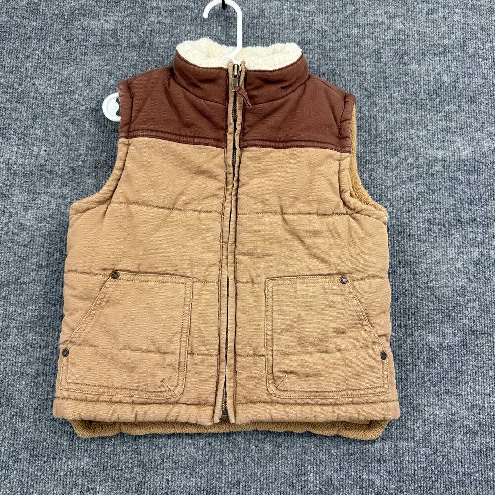Gymboree Kids Puffer Vest Size XS 3-4 Tan Brown Quilted Fleece Lined Classic